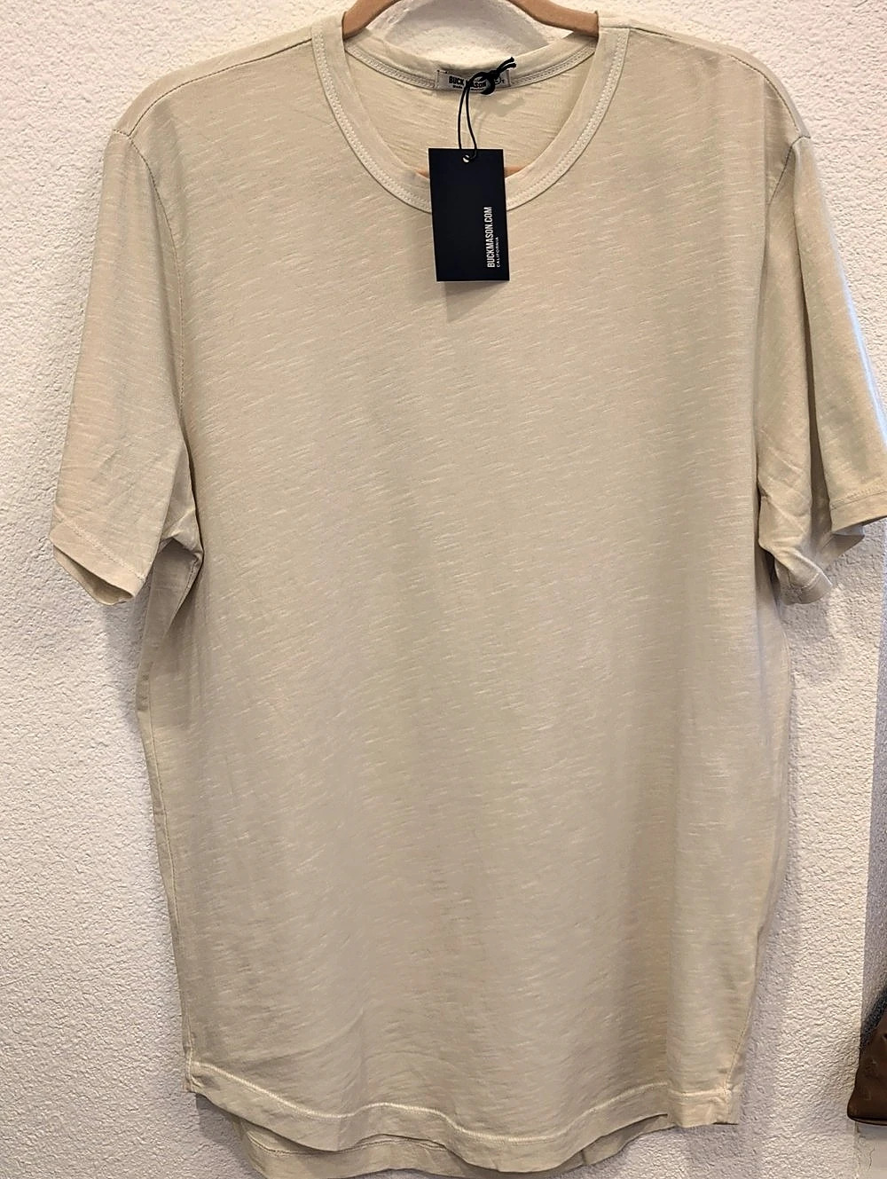 Buck Mason White Sand Venice Wash Slub Curved Hem Tee, Large Tall